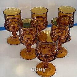 Six vintage Amber kings crown wine water Indiana glass goblets READ