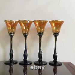 Slater Studio By Rick Strini Art Glass Iridescent Set Of 4 Tall Wine Goblets VTG