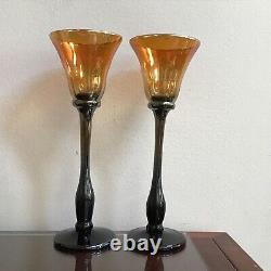 Slater Studio By Rick Strini Art Glass Iridescent Set Of 4 Tall Wine Goblets VTG