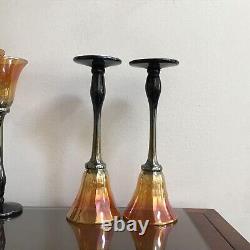 Slater Studio By Rick Strini Art Glass Iridescent Set Of 4 Tall Wine Goblets VTG