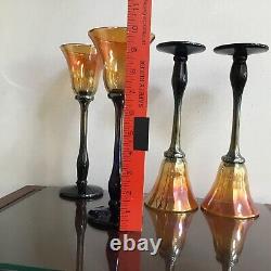 Slater Studio By Rick Strini Art Glass Iridescent Set Of 4 Tall Wine Goblets VTG