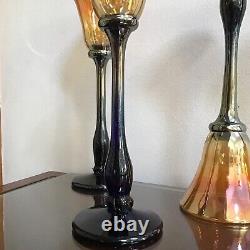 Slater Studio By Rick Strini Art Glass Iridescent Set Of 4 Tall Wine Goblets VTG