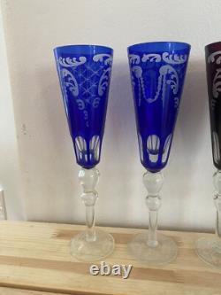 Sorelle Vintage Fine Laser Etched Wine Glasses Lot Of 6 Blue Red Green Dining