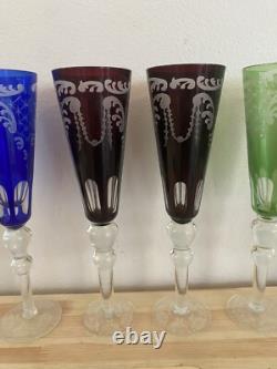 Sorelle Vintage Fine Laser Etched Wine Glasses Lot Of 6 Blue Red Green Dining