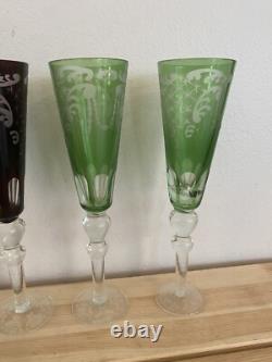 Sorelle Vintage Fine Laser Etched Wine Glasses Lot Of 6 Blue Red Green Dining