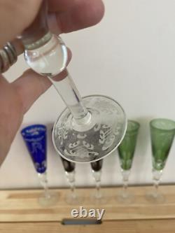 Sorelle Vintage Fine Laser Etched Wine Glasses Lot Of 6 Blue Red Green Dining