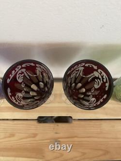 Sorelle Vintage Fine Laser Etched Wine Glasses Lot Of 6 Blue Red Green Dining