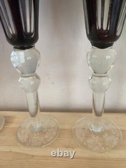 Sorelle Vintage Fine Laser Etched Wine Glasses Lot Of 6 Blue Red Green Dining