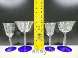 Stars Blue Base (6) Champagne (5) Wine Glasses Set Vintage Clear Etch Bowl Lot