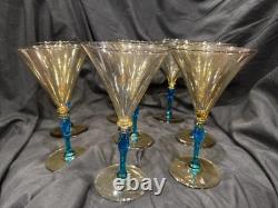 Steuben Celeste Blue Twist Stem Wine Glasses Set of 8 Amber Bowl Vintage Art