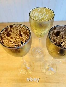 Steven Maslach 4 Vintage Art Glass Iridescent Wine Stems Glasses 1978