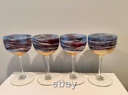 Steven Maslach 4 Vintage Art Glass Wine Stems Glasses 1978