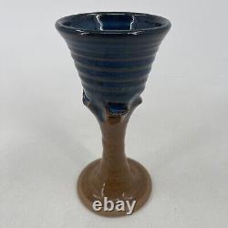 Studio Pottery Chalice Blue Brown Glaze Hand Crafted Wine Glasses Rare Vintage