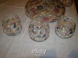 Stunning Unique VTG Decanter & 6 Glass Set Color Bubble Glass Brandy Wine Liquor