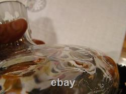 Stunning Unique VTG Decanter & 6 Glass Set Color Bubble Glass Brandy Wine Liquor