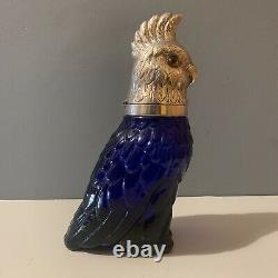 Stunning Vintage Cockatoo Glass Decanter- Silver Plate & Blue Parrot Bird Wine