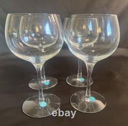 TIFFANY & CO Crystal Wine Glasses Etched 4 Pc Vintage Made USA 7 With Stickers