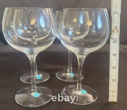 TIFFANY & CO Crystal Wine Glasses Etched 4 Pc Vintage Made USA 7 With Stickers