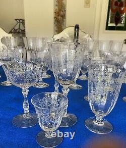 TIFFIN -FRANCISCAN -Cambridge Roses Crystal Drinking Glasses -Total 39 Pieces