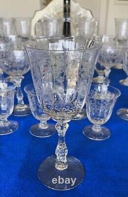 TIFFIN -FRANCISCAN -Cambridge Roses Crystal Drinking Glasses -Total 39 Pieces