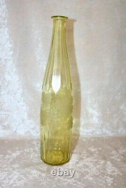 TS Vintage Cut and Etched Grape Pattern Vaseline or Uranium Glass Wine Bottle