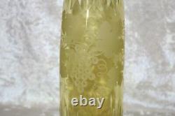 TS Vintage Cut and Etched Grape Pattern Vaseline or Uranium Glass Wine Bottle