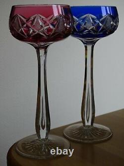 TWO VINTAGES ROEMER WINE GLASS CRYSTAL VAL ST LAMBERT RED BLUE height 7,48