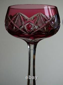 TWO VINTAGES ROEMER WINE GLASS CRYSTAL VAL ST LAMBERT RED BLUE height 7,48