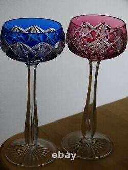 TWO VINTAGES ROEMER WINE GLASS CRYSTAL VAL ST LAMBERT RED BLUE height 7,48