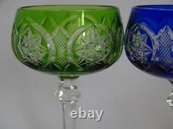 TWO VINTAGE AMAZING ROEMER WINE GLASS CRYSTAL GREEN BLUE height 6,90