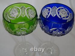 TWO VINTAGE AMAZING ROEMER WINE GLASS CRYSTAL GREEN BLUE height 6,90