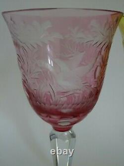 TWO VINTAGE WINE GLASSES CRYSTAL BOHEMIAN COLORED Height 7,68 hunting theme