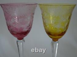 TWO VINTAGE WINE GLASSES CRYSTAL BOHEMIAN COLORED Height 7,68 hunting theme