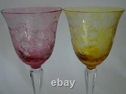 TWO VINTAGE WINE GLASSES CRYSTAL BOHEMIAN COLORED Height 7,68 hunting theme