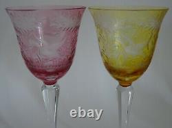 TWO VINTAGE WINE GLASSES CRYSTAL BOHEMIAN COLORED Height 7,68 hunting theme