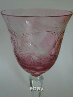 TWO VINTAGE WINE GLASSES CRYSTAL BOHEMIAN COLORED Height 7,68 hunting theme