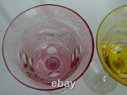 TWO VINTAGE WINE GLASSES CRYSTAL BOHEMIAN COLORED Height 7,68 hunting theme