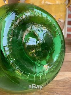 TWO Vintage European Green Glass Demijohn Carboy Wine Jug Italian Villani PAIR