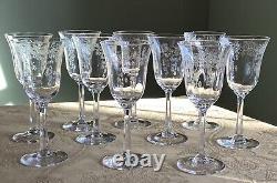 Ten (10) Vintage Lenox Crystal Wine Glasses Castle Garden Hand Blown & Etched