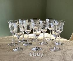 Ten (10) Vintage Lenox Crystal Wine Glasses Castle Garden Hand Blown & Etched