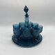 Tiara Indiana Glass Wine Dcanter Set Bicentennial Blue Sandwich Glass Vintage