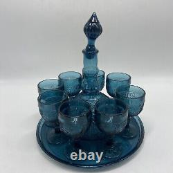 Tiara Indiana Glass Wine Dcanter Set Bicentennial Blue Sandwich Glass Vintage