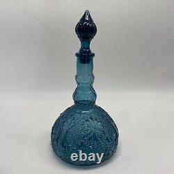 Tiara Indiana Glass Wine Dcanter Set Bicentennial Blue Sandwich Glass Vintage