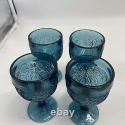 Tiara Indiana Glass Wine Dcanter Set Bicentennial Blue Sandwich Glass Vintage