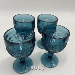 Tiara Indiana Glass Wine Dcanter Set Bicentennial Blue Sandwich Glass Vintage