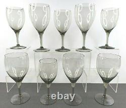 Tiffin Franciscan Dusk Smoke (5) Water Goblets (4) Wine Glasses Set Vintage Lot