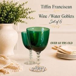 Tiffin Franciscan Killarney Emerald Green 17394 Hand Blown Wine Goblet Glasses 6