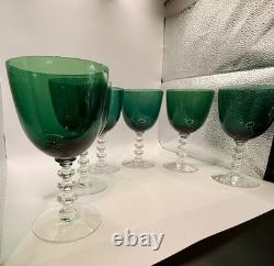 Tiffin Franciscan Killarney Emerald Green 17394 Hand Blown Wine Goblet Glasses 6