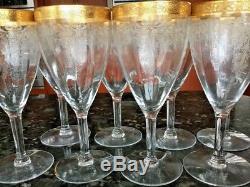 Tiffin Franciscan MELROSE GOLD 4 Wine Glasses Etched Crystal Gold Trim Vintage
