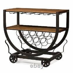 Triesta Vintage-Inspired Industrial Style Wheeled Wine Rack Bar Serving Cart